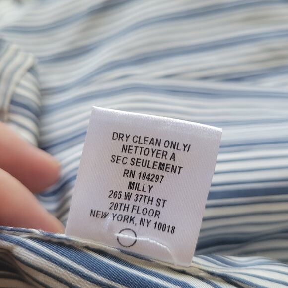 Milly size 2 silk blend bell sleeve blouse open back blue white stripes - Picture 9 of 9